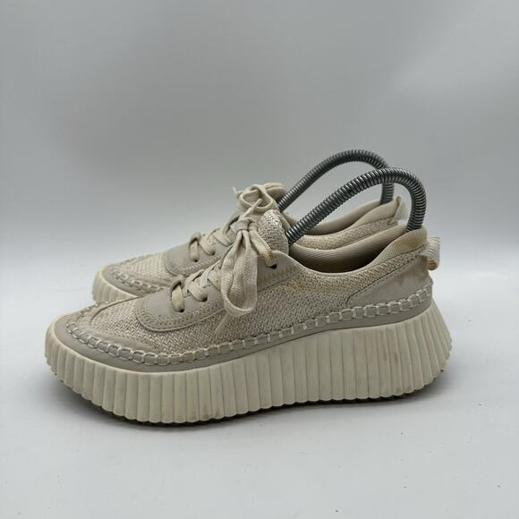 Womens Size 7.5 Dolce Vita Dolen Sandstone Woven Platform Sneakers Shoes - Picture 3 of 7